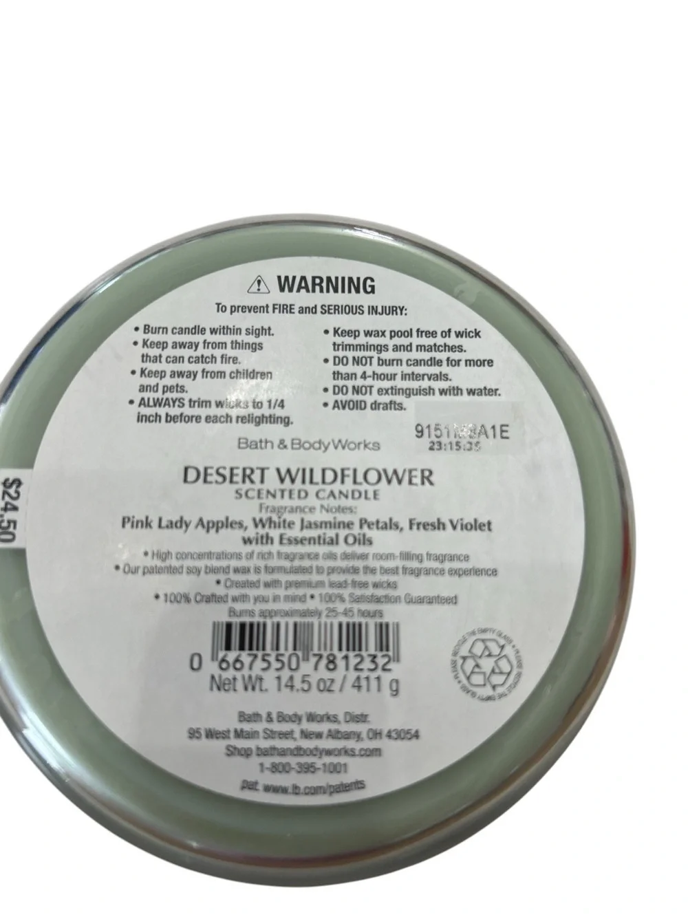 Bath & Body Works Desert Wildflower 3-Wick Candle Discontinued Rose Gold Lid